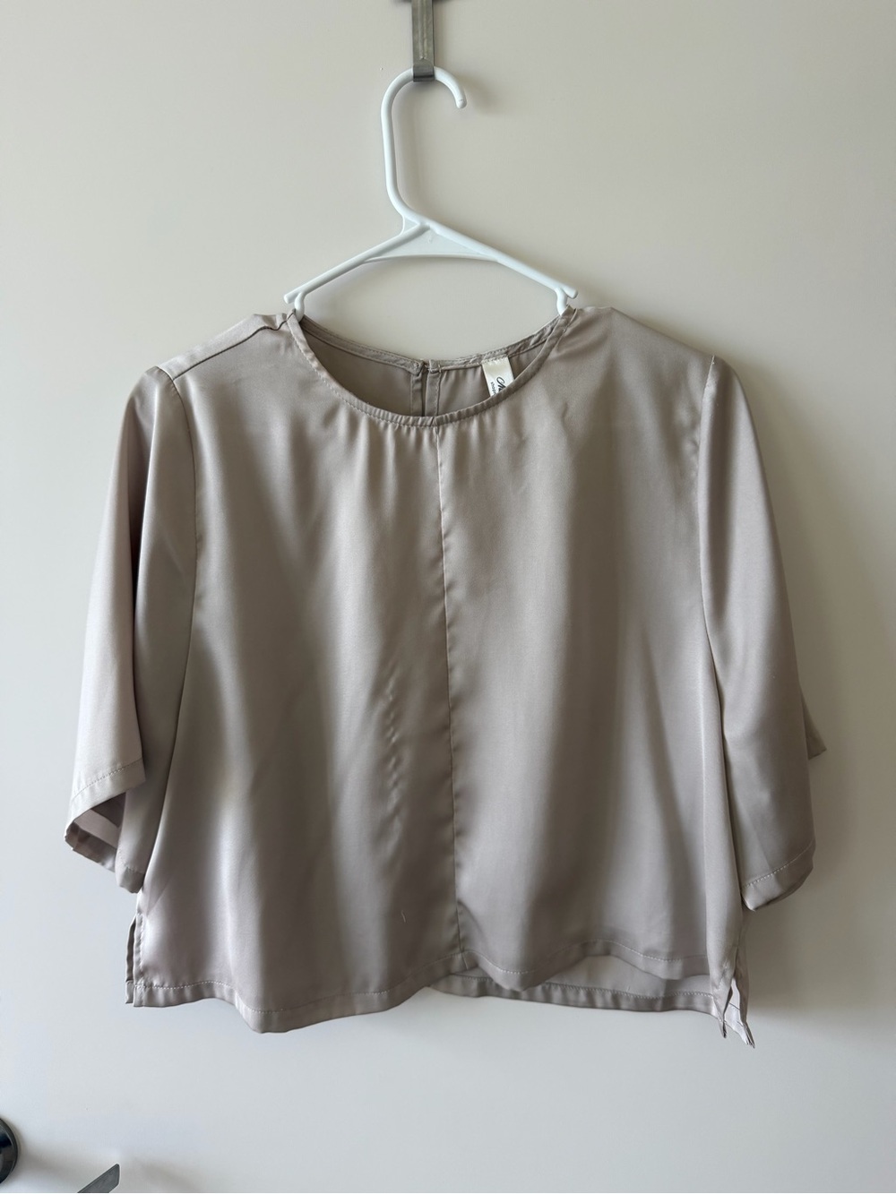 Satin Boxy Short-Sleeve Blouse - Taupe